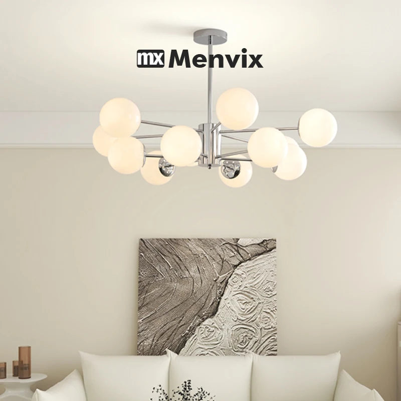 lampe suspendue moderne sphères translucides 95cm blanc chrome(touches on off)