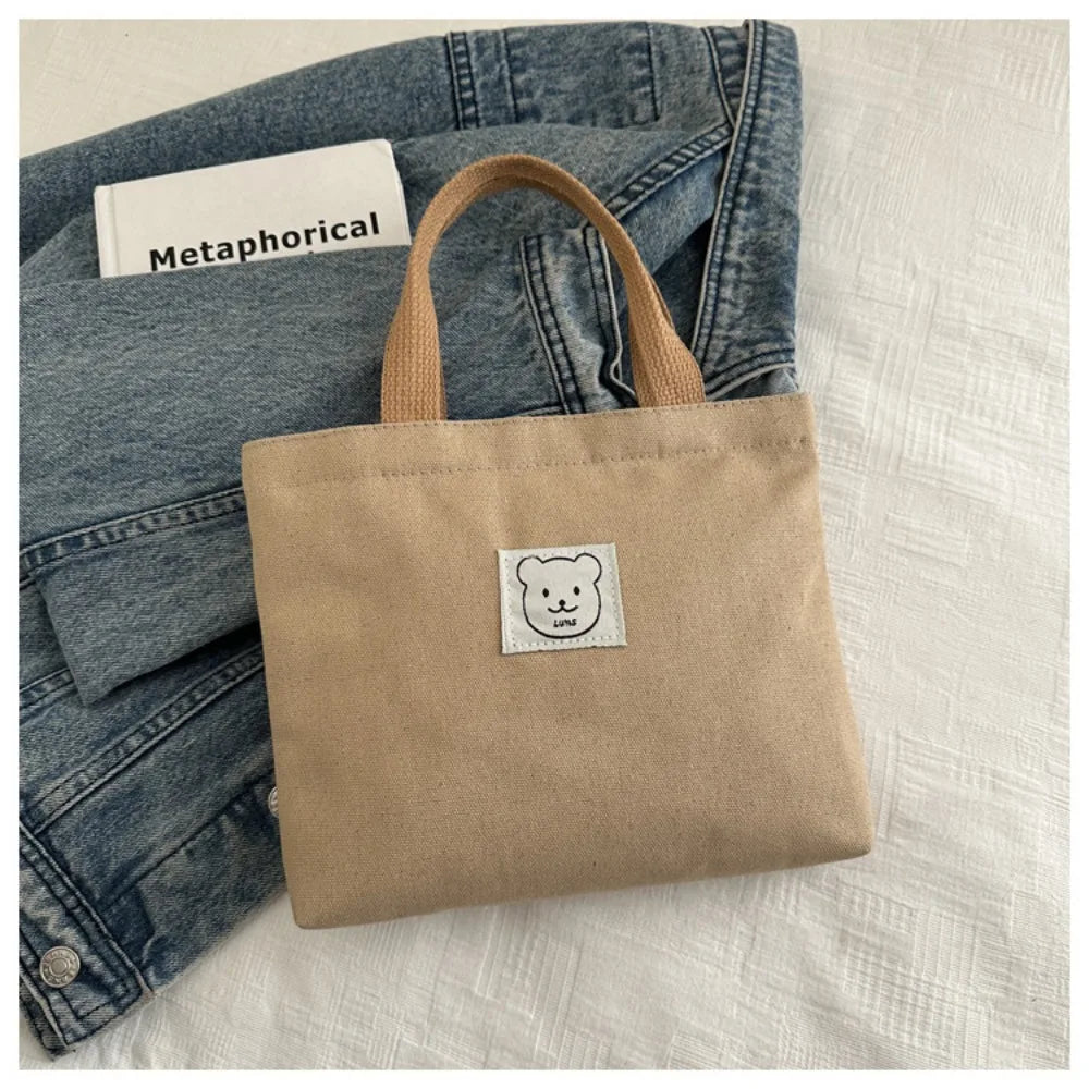 sac main toile ours décontracté unisexe poignées motif ours beige casual resistant polyester