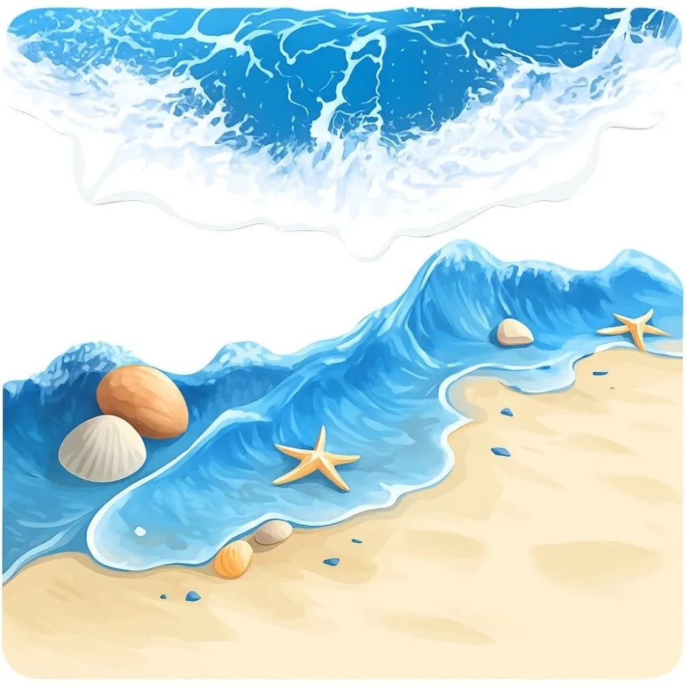 cache wc adhésif ondes océaniques bleu blanc illustration antidérapant imperméable