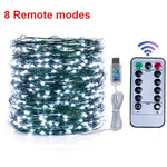 guirlande lumineuse led noel 5m 10m 20m fil cuivre vert moderne télécommande usbDecorationNoelBatterieSèche