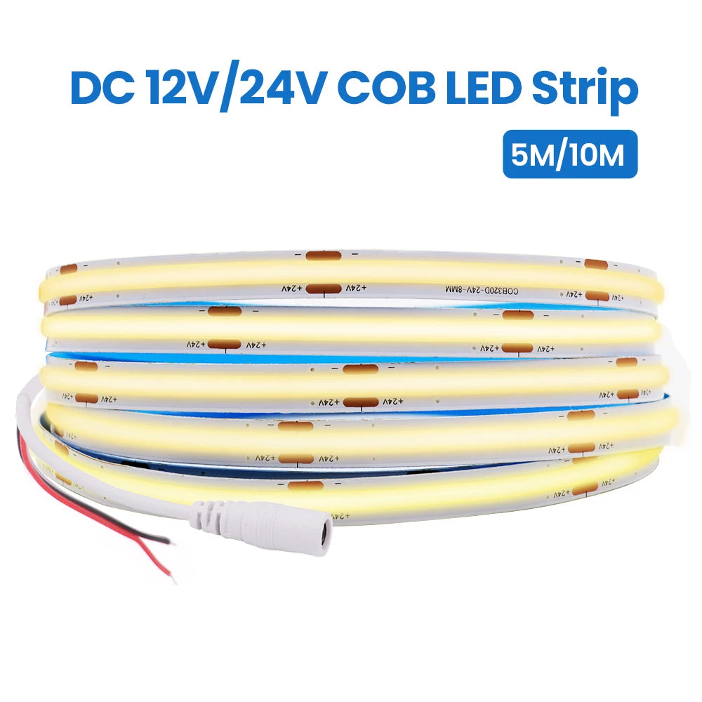 Détail de la bande LED COB montrant les 320 LED par mètre