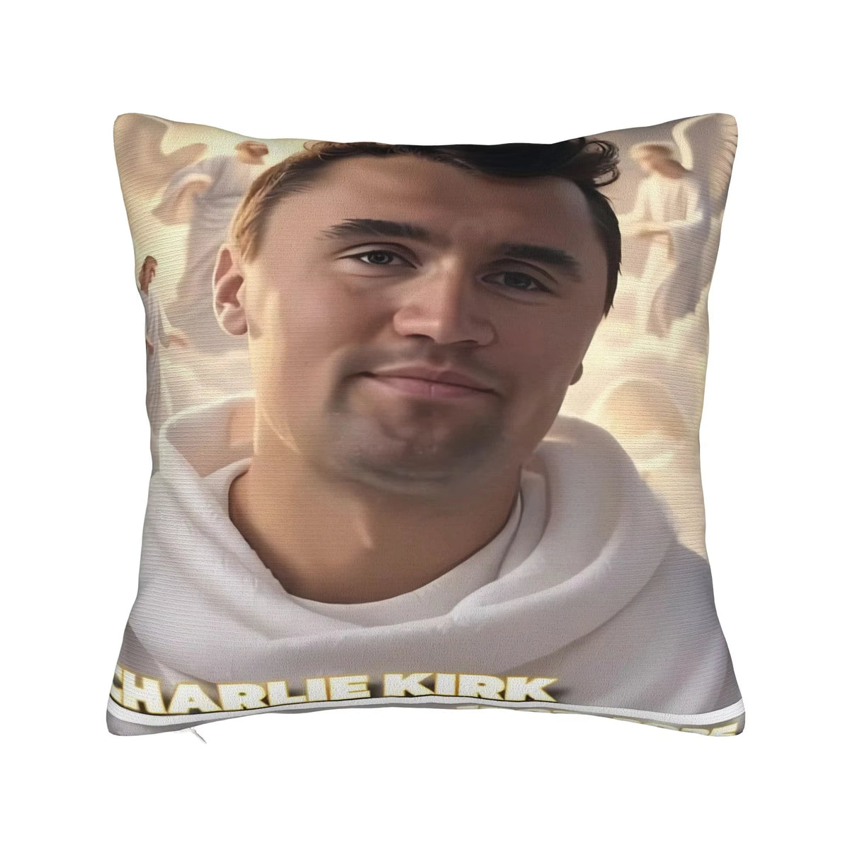 housse coussin pop art portrait charlie kirk or beige décorative lit canapé chambre voiture