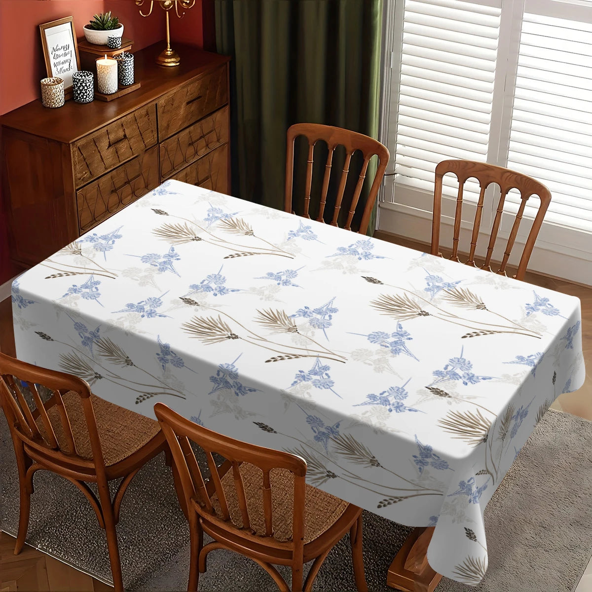 nappe rectangulaire imperméable polyester motif fleurs feuilles table manger cuisine salon mariage fête moderne