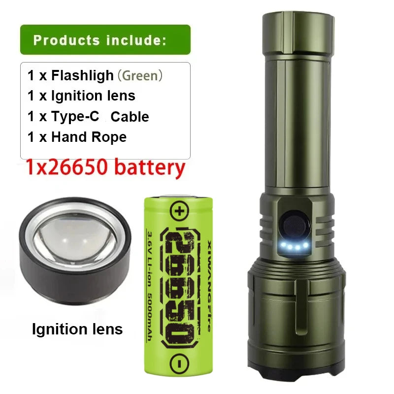 lampe torche rechargeable zoom modes indicateur charge sortie usb type étanche camping