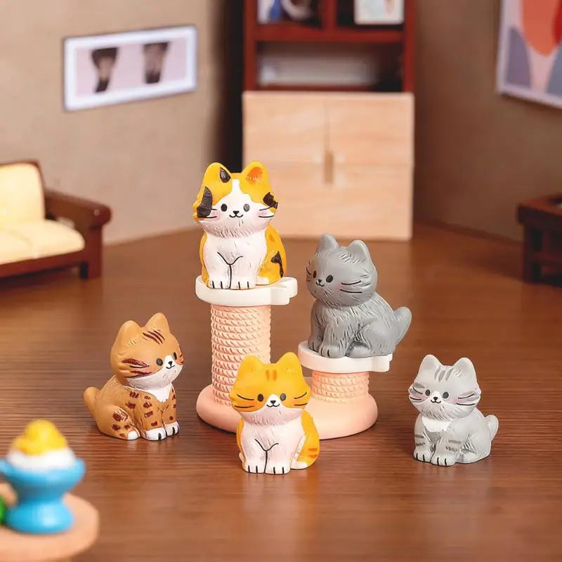 figurines chats miniatures résine décoratives mignonnes cartoonesques chaise fauteuil table bibliothèque griffoir