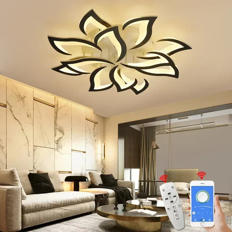 lampe moderne fleur lotus acrylique polie blanc noir réglable lumière chambre salon