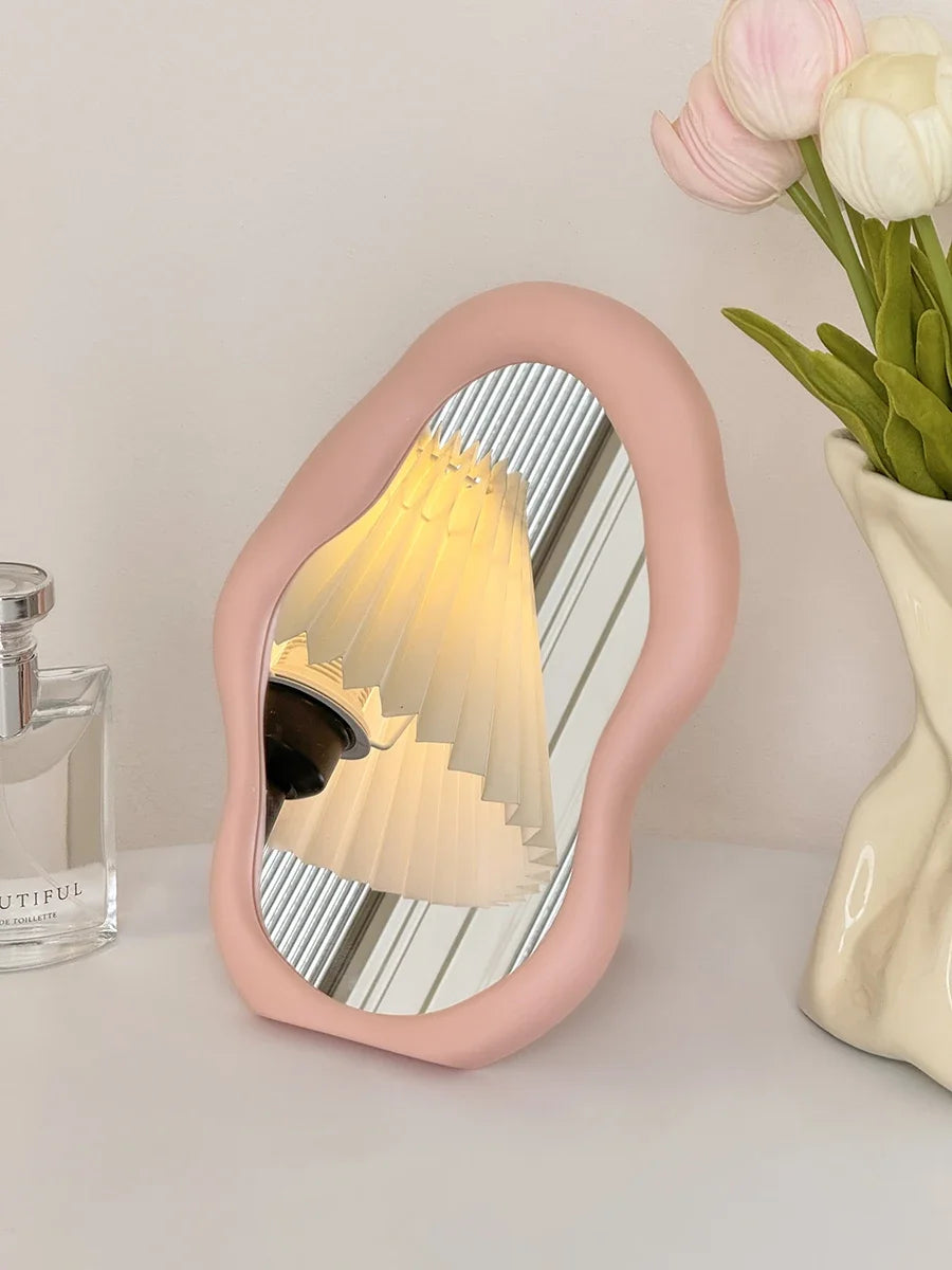miroir table moderne rose clair jaune pâle blanc forme fleur brillant minimaliste portable chambre