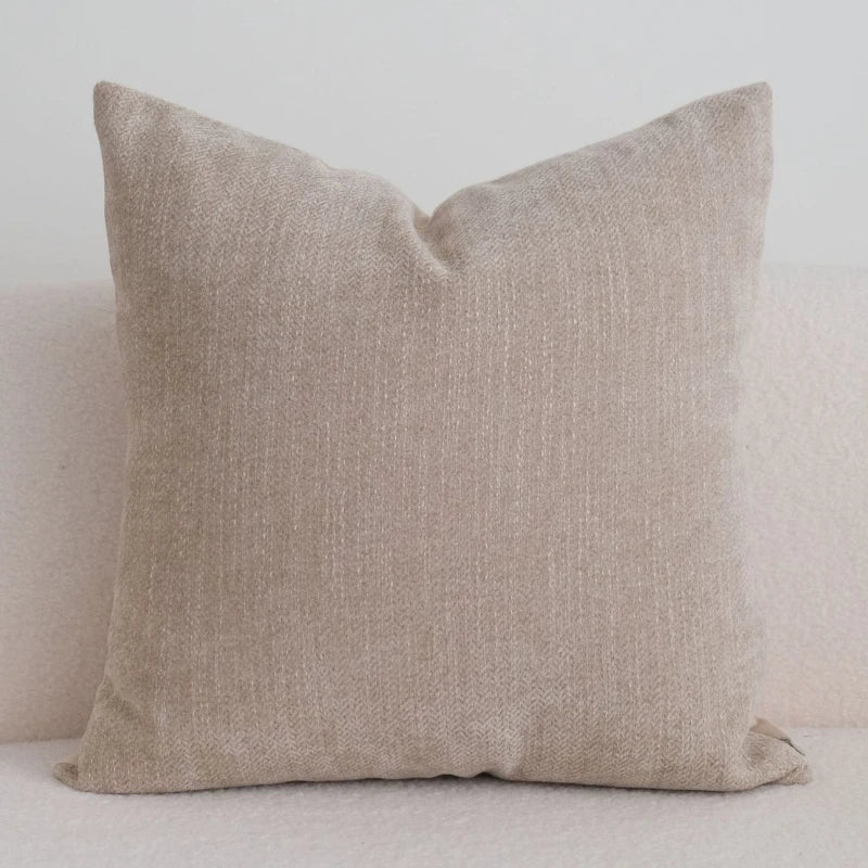 housse coussin géométrique polyester contemporain beige clair décor maison scandinave fixations invisibles carreaux