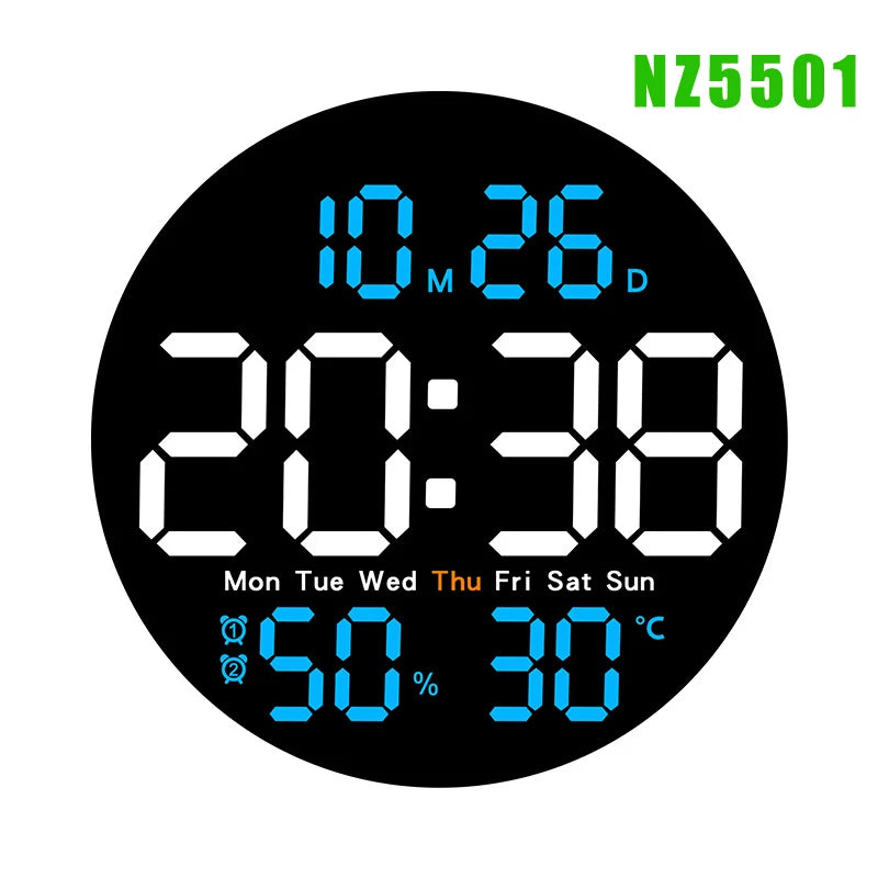 horloge murale numérique LED double alarme calendrier température humidité réglable luminosité télécommande moderne