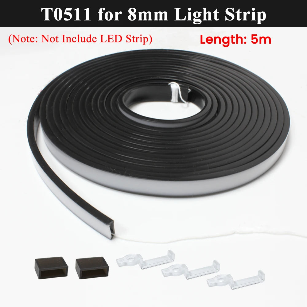 ruban led flexible noir mat moderne adhésif clips adhésifs noirs blancs silicone 5m 1m