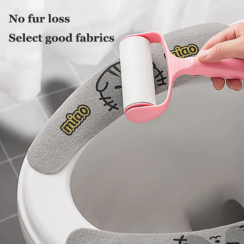couvre siège toilette adhésif dessins animaux gris bleu orange jaune doux confortable tapis collant