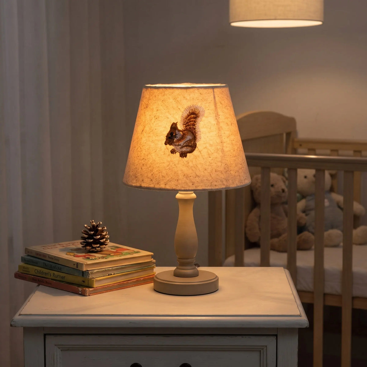 abat jour brodé écureuil beige clair classique tissu texturé opacité compatibles e27 e14