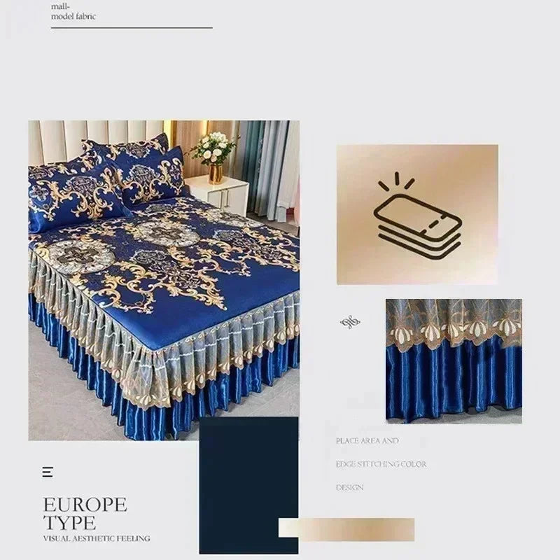 Jupe de lit bleu royal ajustée parfaitement sur un matelas