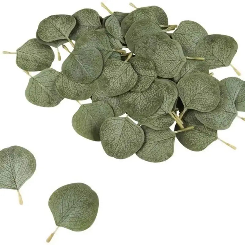 feuilles artificielles soie vert olive veines blanches naturelles adhésif decoration cupcakes couronne boutonnière intérieure