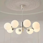lustre suspension moderne chrome boules verre translucide luminaire salon salle manger blanc