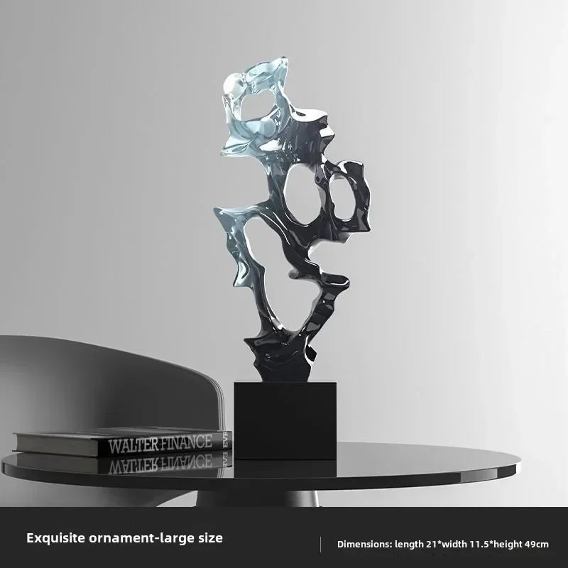 sculpture décorative abstraite moderne bleu clair noir transparent lumière reflétée living room ambiance chambre
