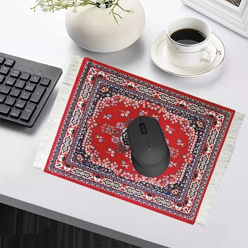 tapis souris non glissant ornements floraux rouge bleu beige dense traditionnel