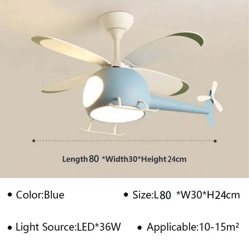 ventilateur intelligent enfants bois lumières led hélicoptère moderne télécommande