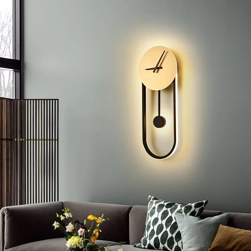 applique murale moderne horloge LED contemporain éclairage quotidien noir doré fixée mur