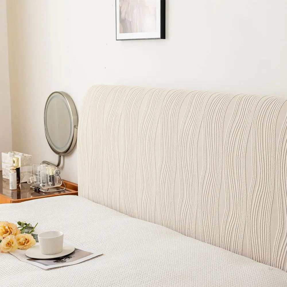 couvre tête lit moderne rayures horizontales beige clair anti salissure adhésif polyestere
