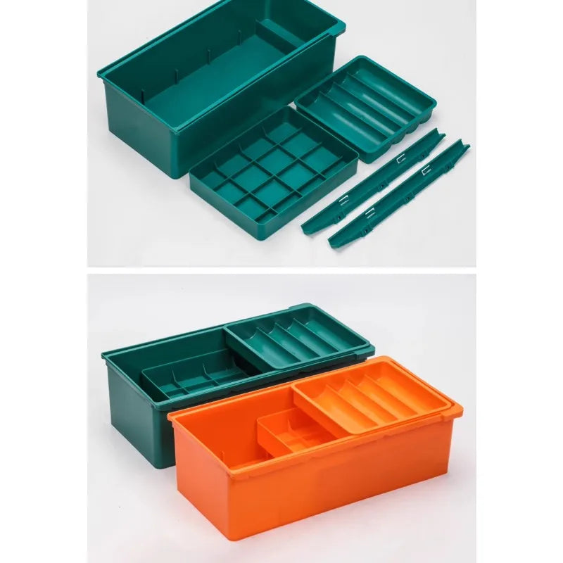 boîtes rangement machine coudre vert orange clips compartiments plastique pratique moderne utilitaires