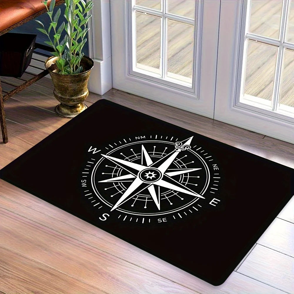tapis noir boussole nautique résistant antidérapant mousse polyester 100x150cm salon chambre