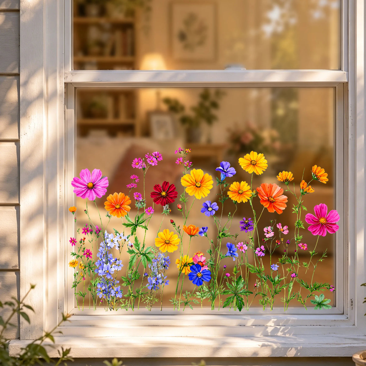 autocollants muraux fleurs multicolores deco maison balcon cuisine sans résidus réutilisables miroir variées feuilles