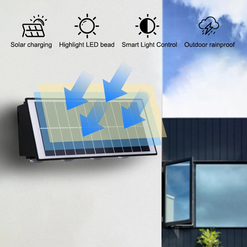 applique murale solaire extérieure intérieure led moderne panneau solaire noir lignes blanches