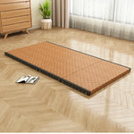 tapis pliable tissé géométrique moderne minimaliste marron clair noir coussins ronds