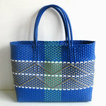 sac main plastique tissé géométrique polyvalent femme moderne noir blanc jaune bleu turquoise poches