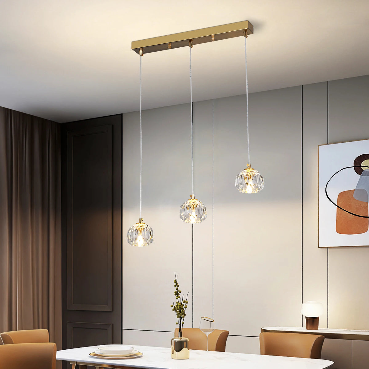 Suspension moderne boule cristal or transparent led plafonnier chambre salon étude