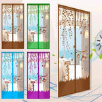 rideau porte violet bleu moderne fleurs feuilles oiseaux translucide clous dorés 90x210cm