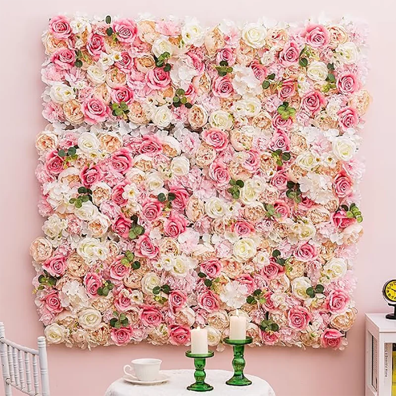 décoration murale fleurs artificielles roses hydrangées romantique intérieur mariage anniversaire baby shower