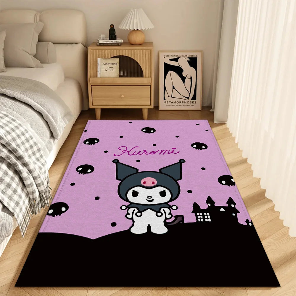 tapis sol moderne personnage kuromi violet noir motif coeur étoile chambre salon maison