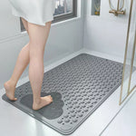 tapis douche bain gris bleu clair texturé cercles reliefs moderne minimaliste