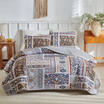 ensemble couvre lit matelassé microfibre géométrique floral boho chic multicolore rouge bleu beige taies