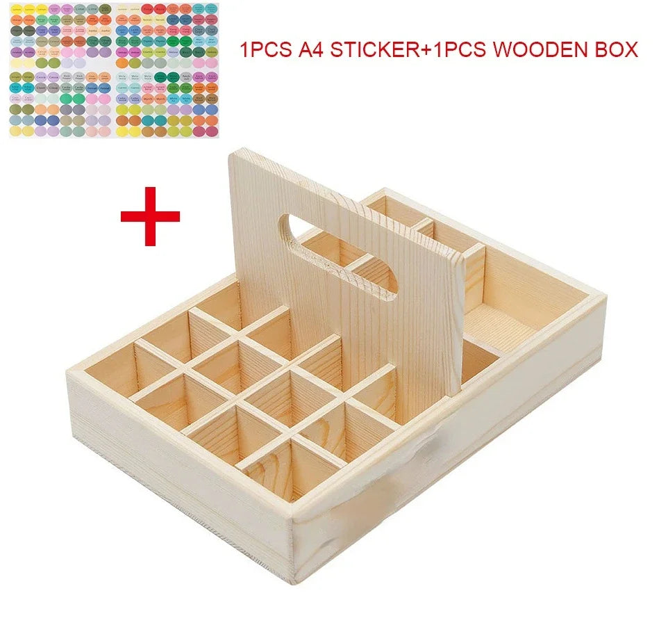 boîte rangement bois huiles essentielles 25 compartiments autocollant multicolore respectueux environnement stockage salon