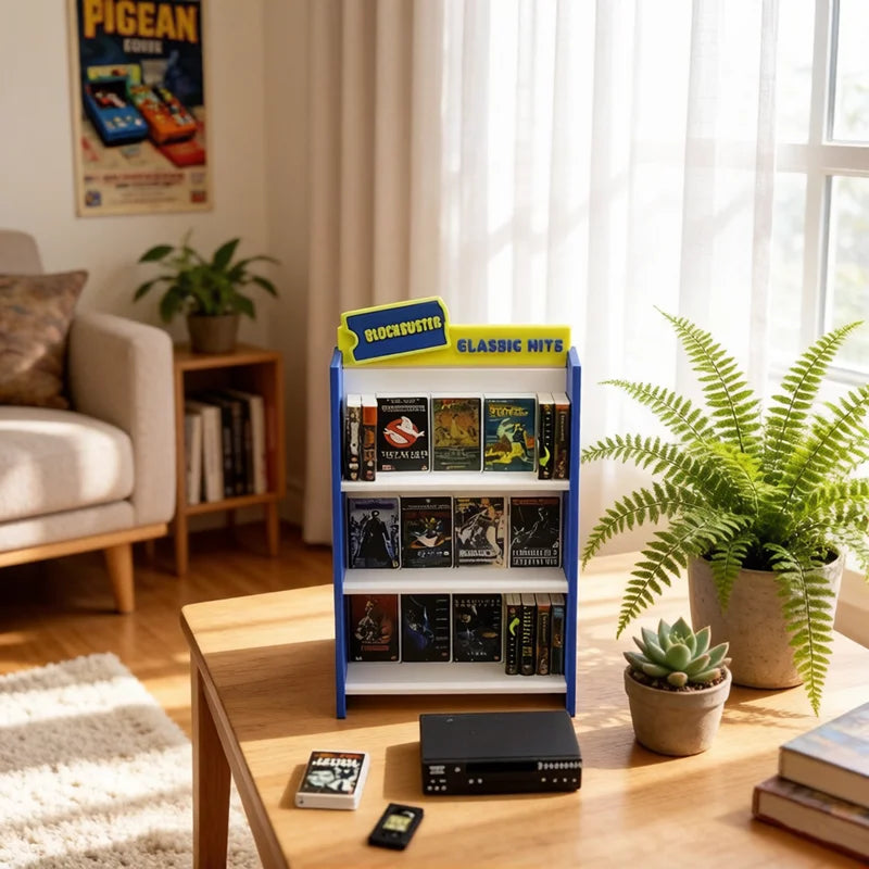 accessoires maison poupée miniature lecteur dvd cassettes vidéos disques dvds réaliste détails fins noir