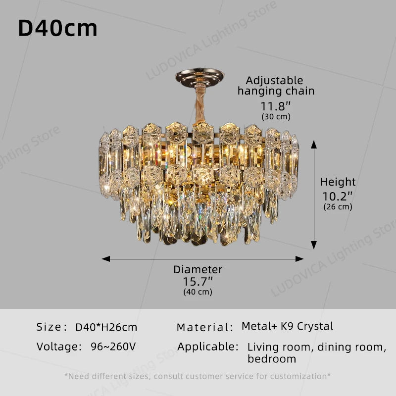 lustre cristal led pendentif salon restaurant chambre lumière transparent doré
