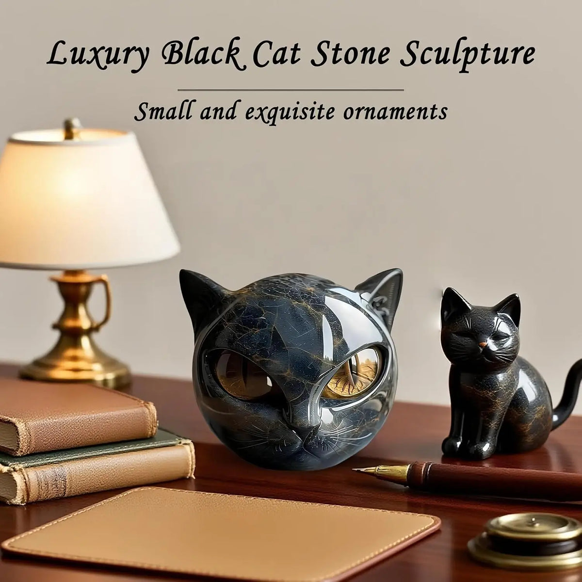 sculpture chat noir or résine marbrée moderne décoration intérieure artisanale table unique