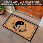 tapis d'entrée yin yang feuilles stylisées antidérapant résistant intempéries extérieur intérieur moderne