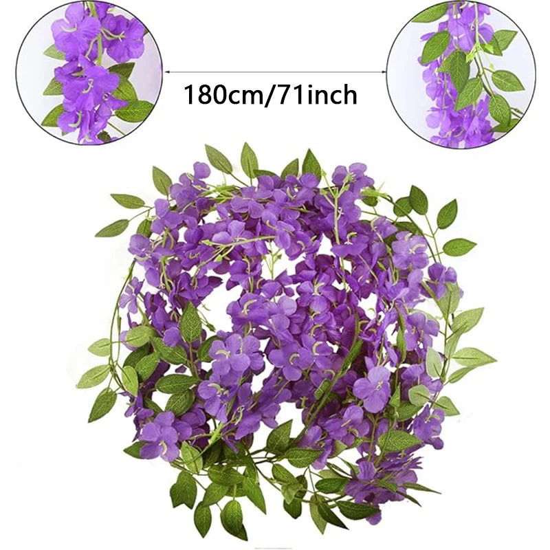 guirlande florale artificielle cascade wisteria violet feuilles vertes décoration intérieure mariage anniversaire festive chambre