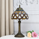 lampe table art deco multicolore motif mosaïque opacité interrupteur bouton poussoir résine base solide