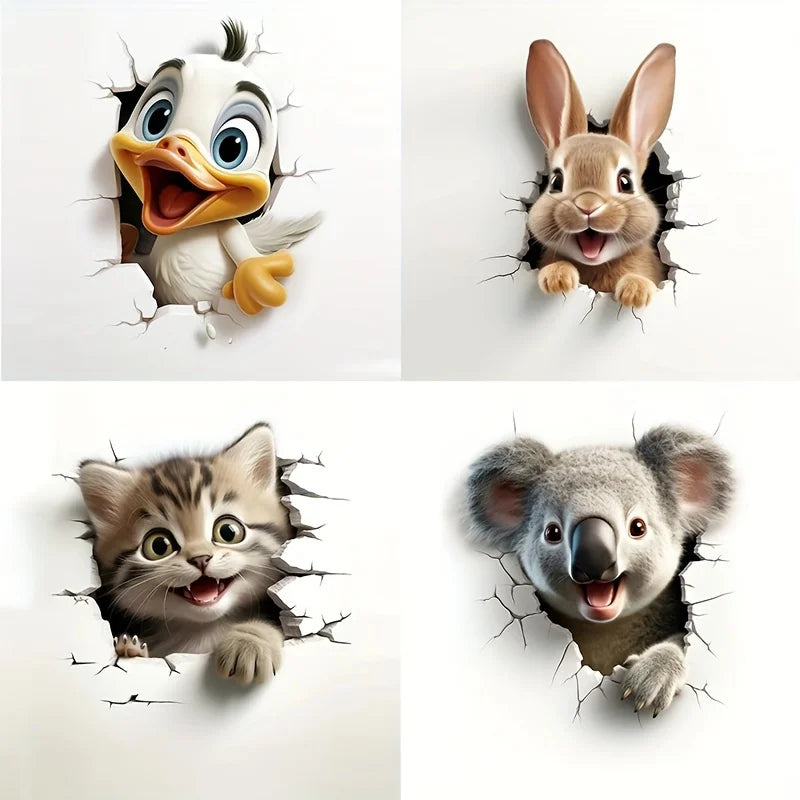 stickers animaux blancs oranges dessin animé chats canards koalas sourires décoration mur imperméable pvc