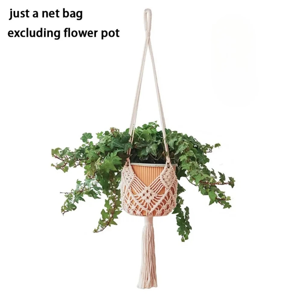sac suspendre plante macramé boho rotin beige noir artisanalintérieurextérieur crochets