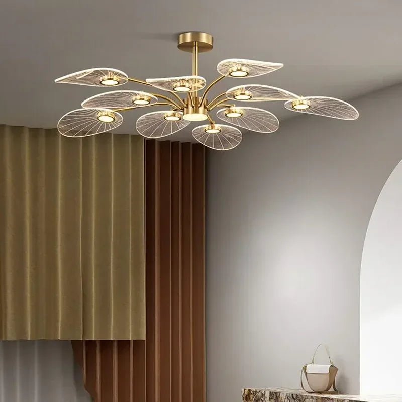 chandelier moderne suspension or blanc abat jour translucides ampoules led 10 lumièresversible