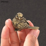statue oiseau miniature or plumes détaillées décorative vintage marron bronze argenté
