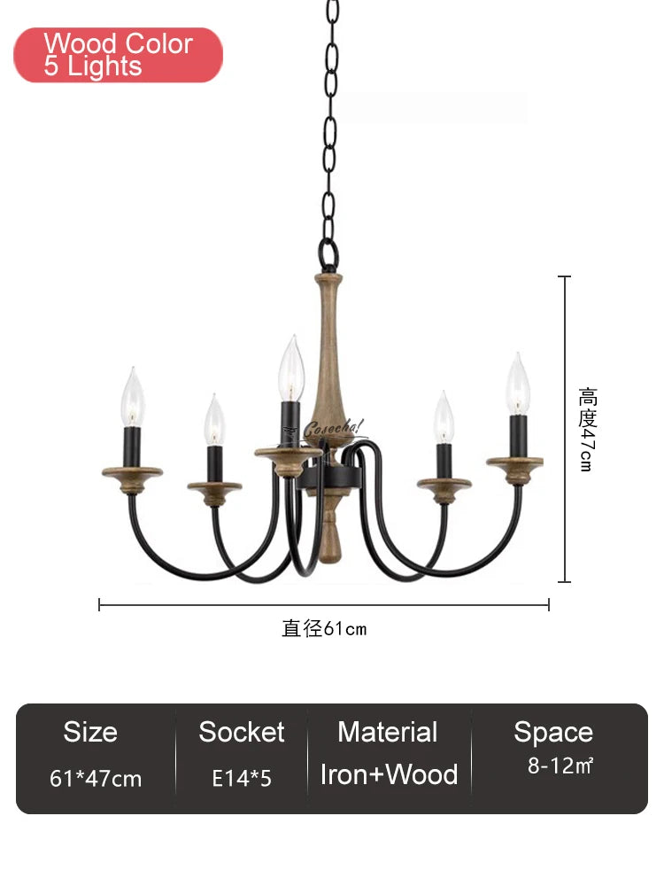 lustre bois vintage noir ampoules e14 cinq bras salon chambre coucher rustique