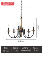 lustre bois vintage noir ampoules e14 cinq bras salon chambre coucher rustique