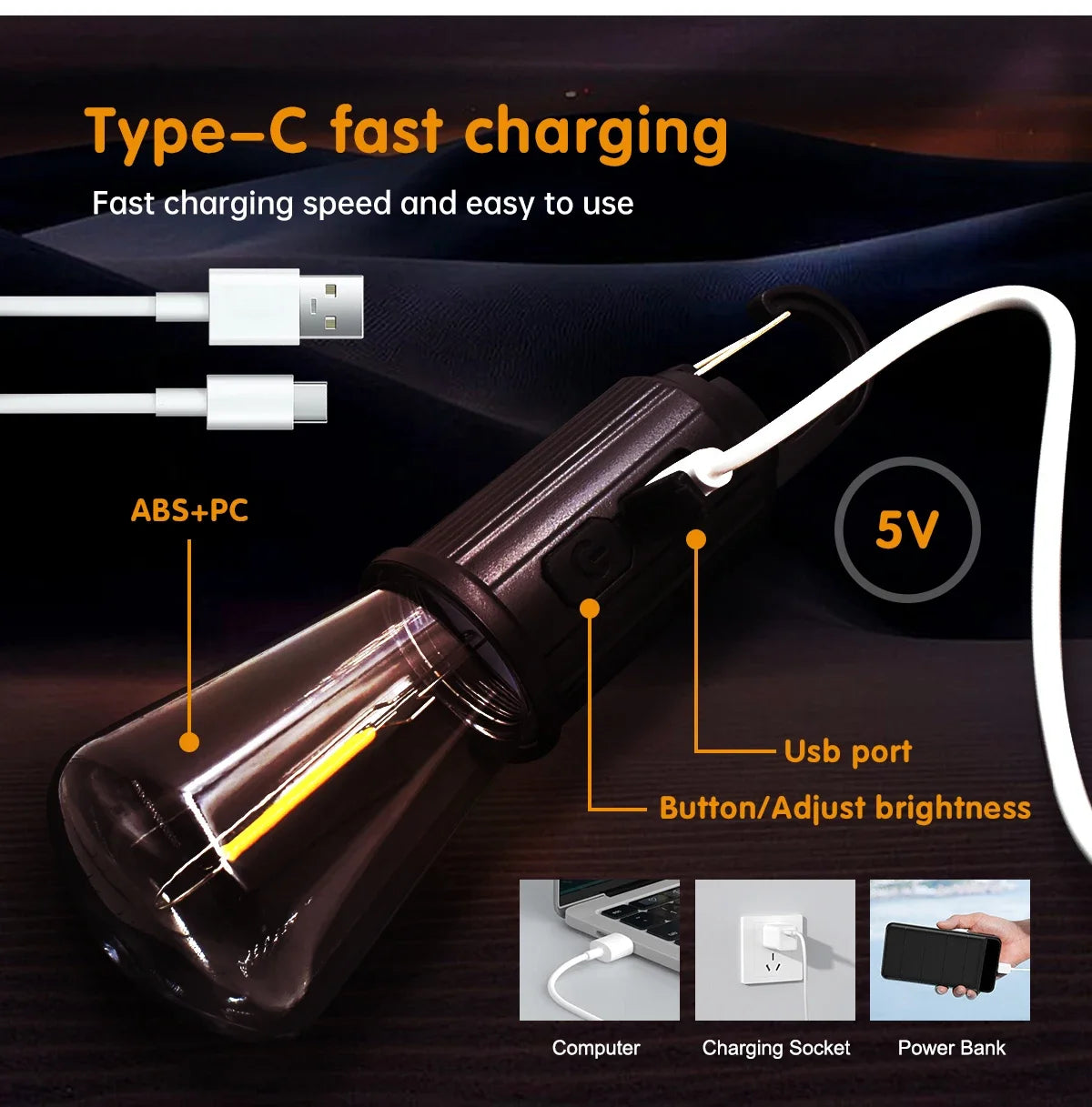 lampe camping led rechargeable usb transparent vintage modes éclairage indice ip65